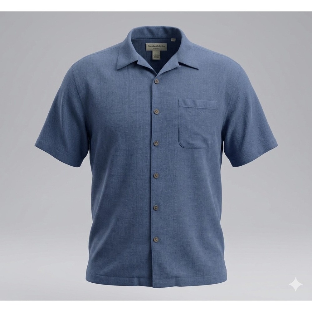 Paradise Collection by Cezani Men's Blue Button Up Silk Camp Shirt. Size XXL